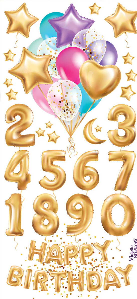 Violette Stickers Gold Happy Birthday Numbers Scrapbook Craft Planner Supply