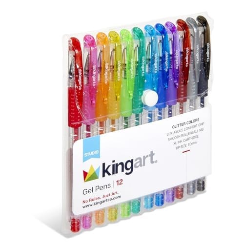 KINGART Glitter Rollerball Gel 12 Count (Pack of 1), Assorted Colors