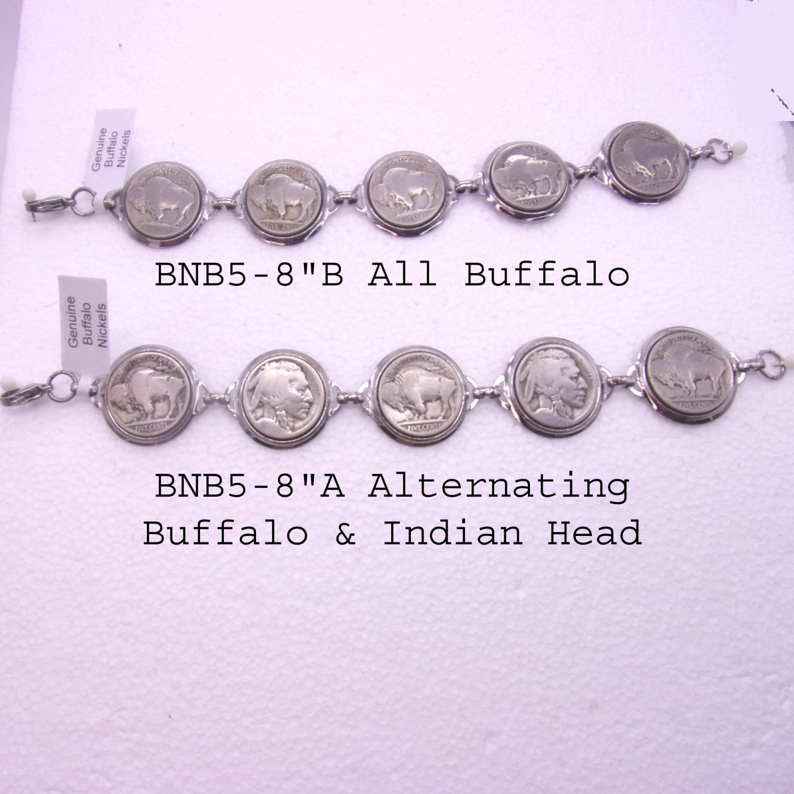 Buffalo Nickel Bracelet 5 Coin,1970s parts,New Old Stock, Available 5 sizes