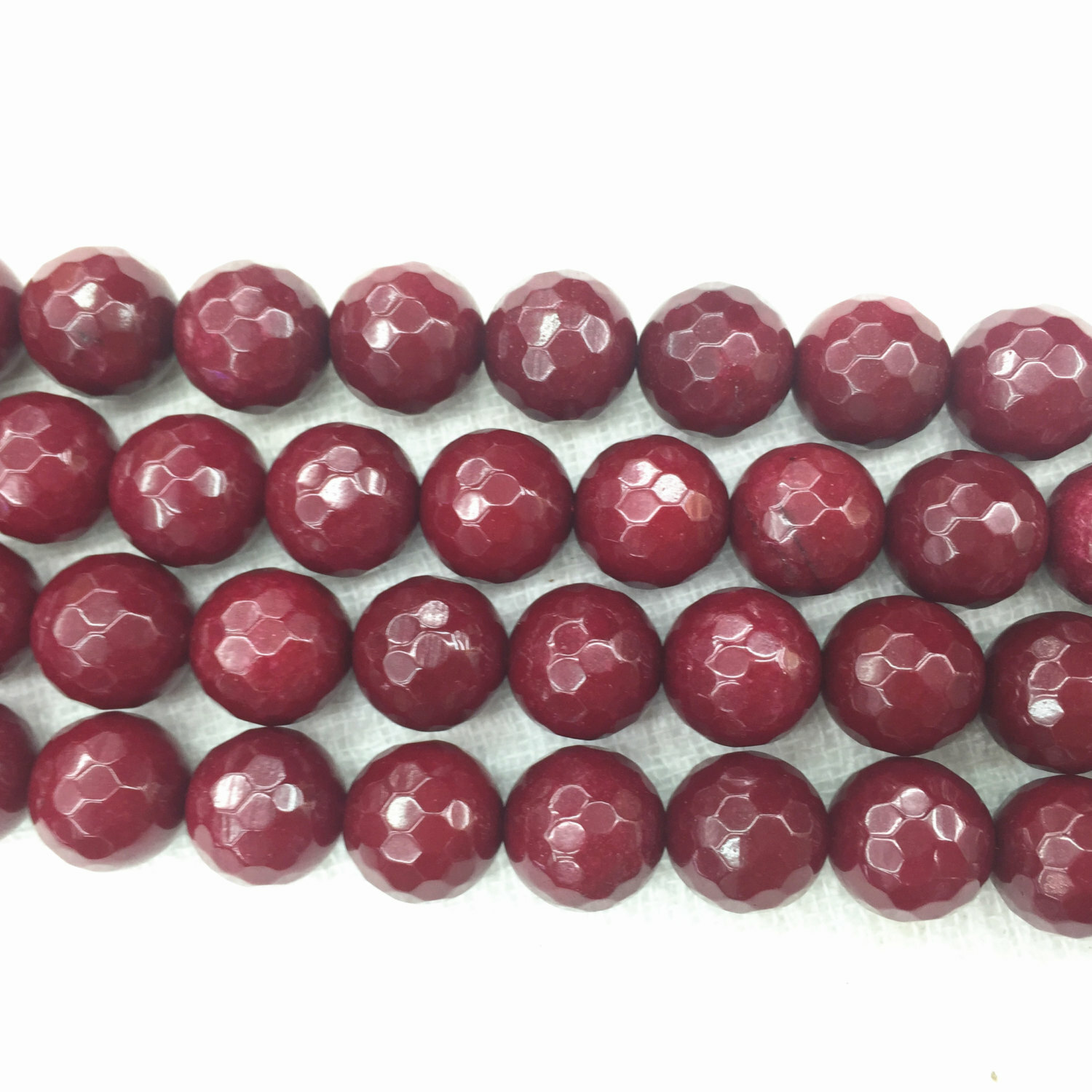 Ruby Red Dyed Jade Faceted Round Beads 4mm 6mm 8mm 10mm 12mm 15.5″ Strand