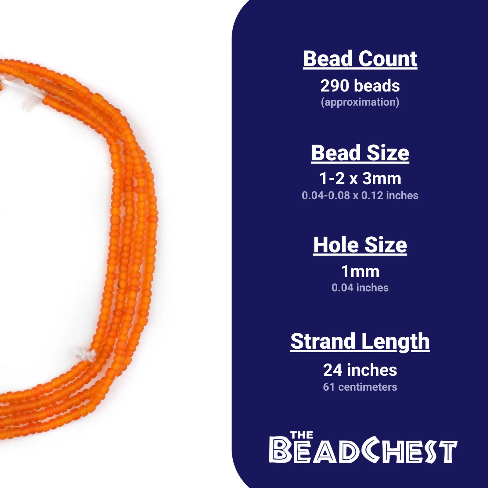 Translucent Orange Matte Glass Seed Beads 3mm 24 Inch Strand