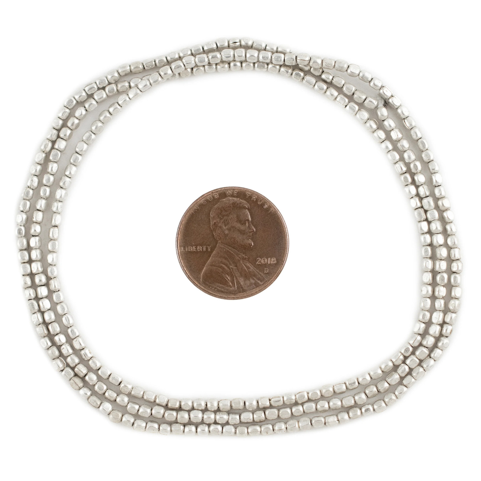 Tiny Silver Rounded Rectangle Beads 2mm Cube White Metal 25 Inch Strand