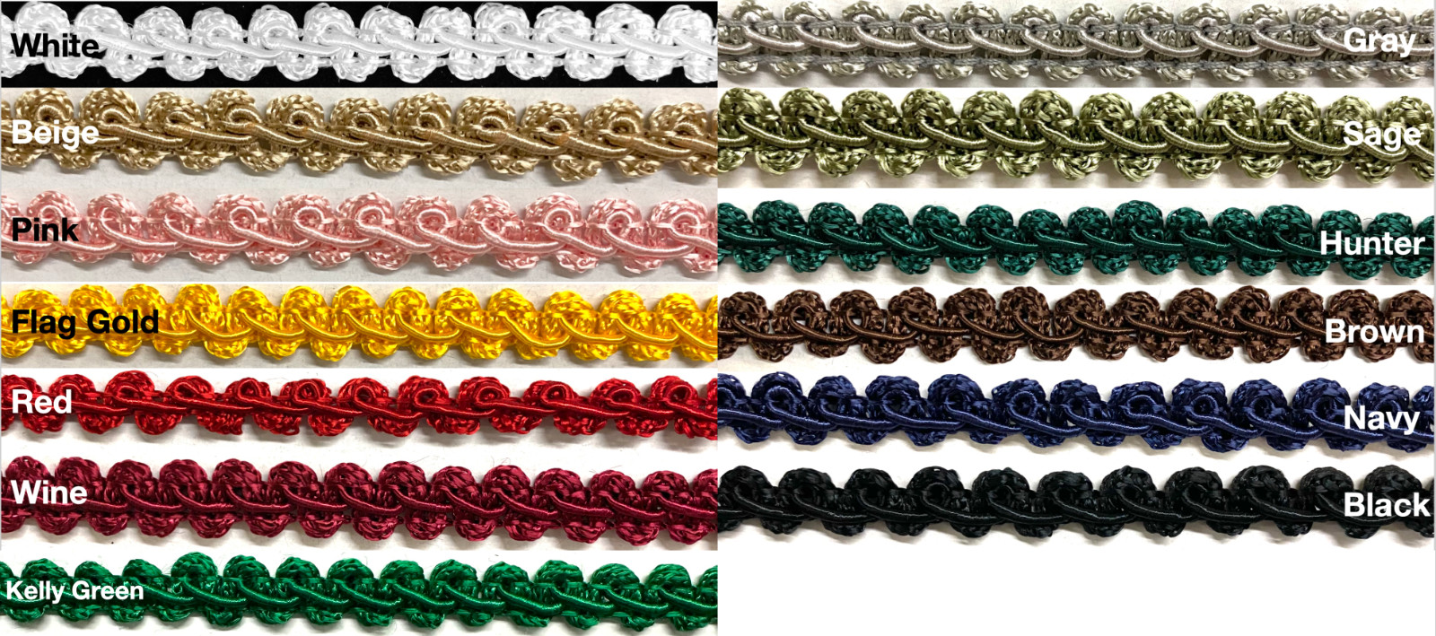 3/8″ Chinese French Braid Gimp Trimming – 12 Continuous Yards – Many Colors!