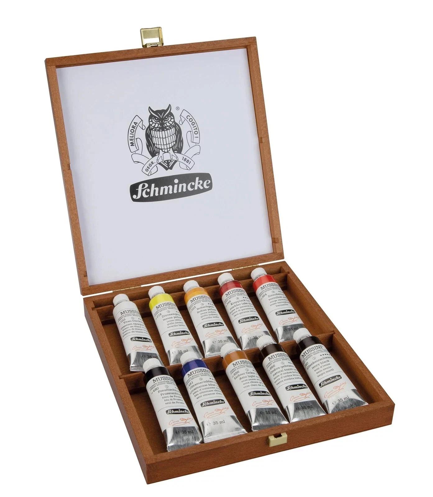 Schmincke : Mussini : Oil Paint : 35ml : Wooden Box : Set of 10 – Free Shipping.