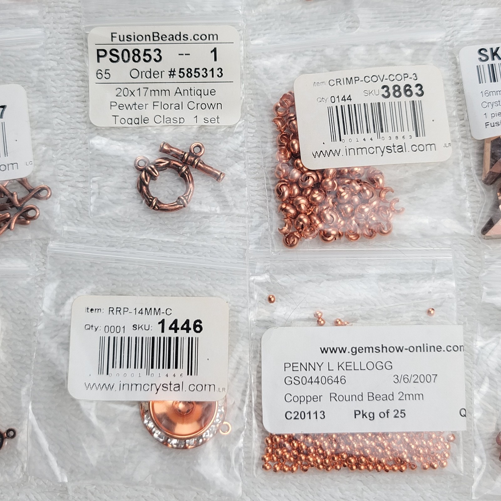 Swarovski Crystal Bead Lot Copper Rose Gold Tone Findings Chain Mixed Qty