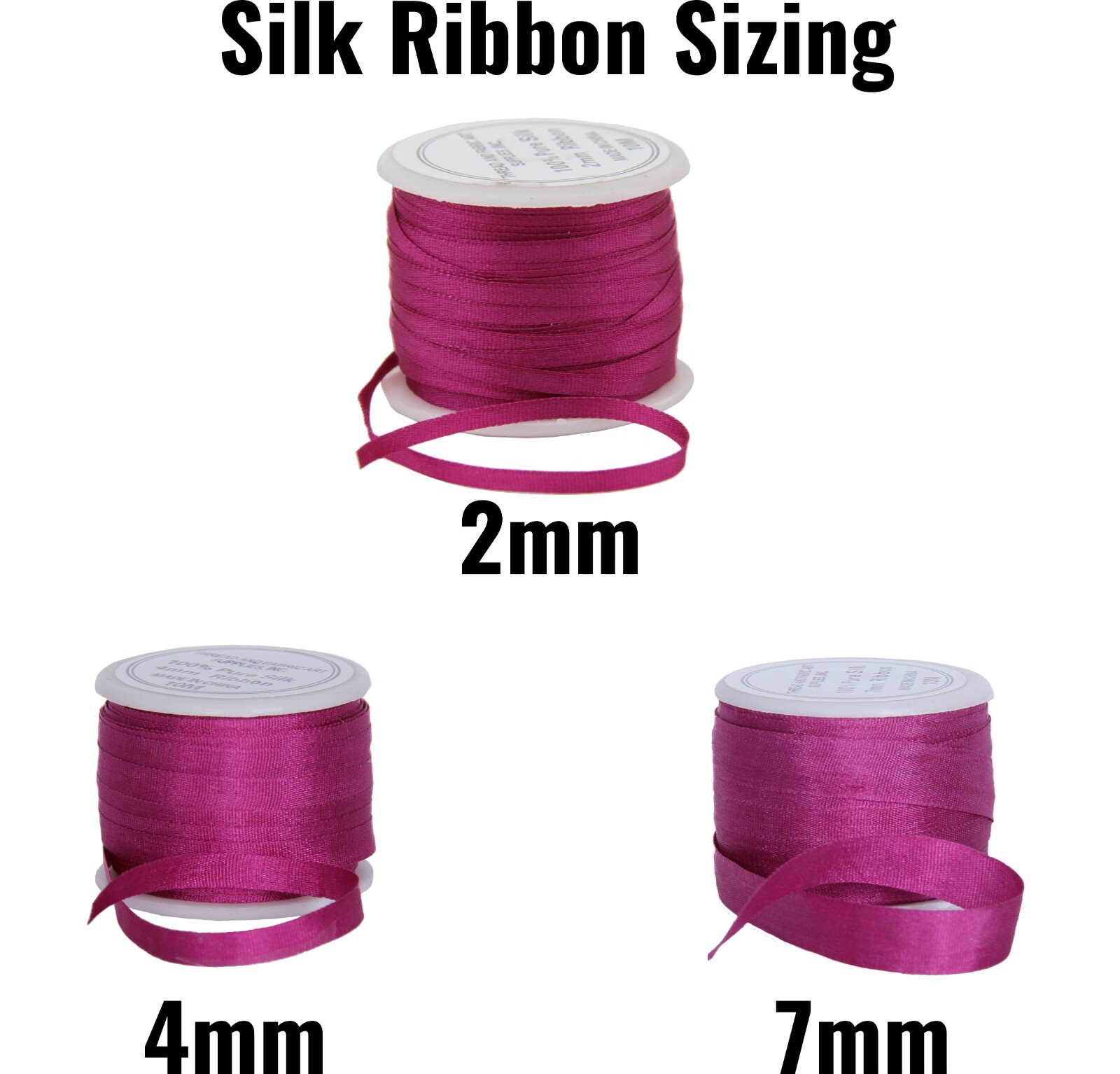 PURE SILK RIBBON 2MM, 4MM, 7MM – 50 COLORS – 3 WIDTHS – THREADART
