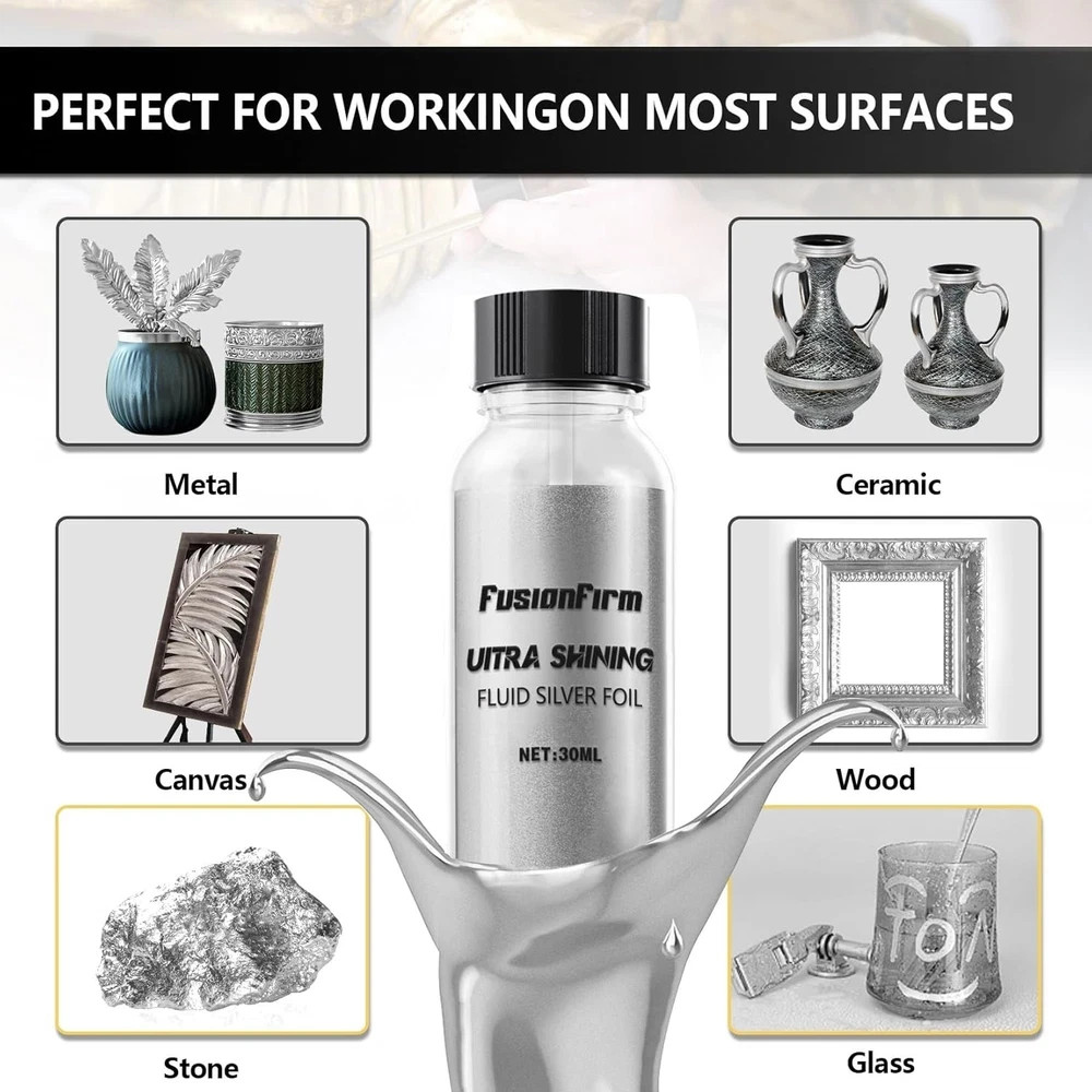 Liquid Silver Leaf Paint Kit – Alcohol-Based Quick Dry Ultra Shiny Metallic
