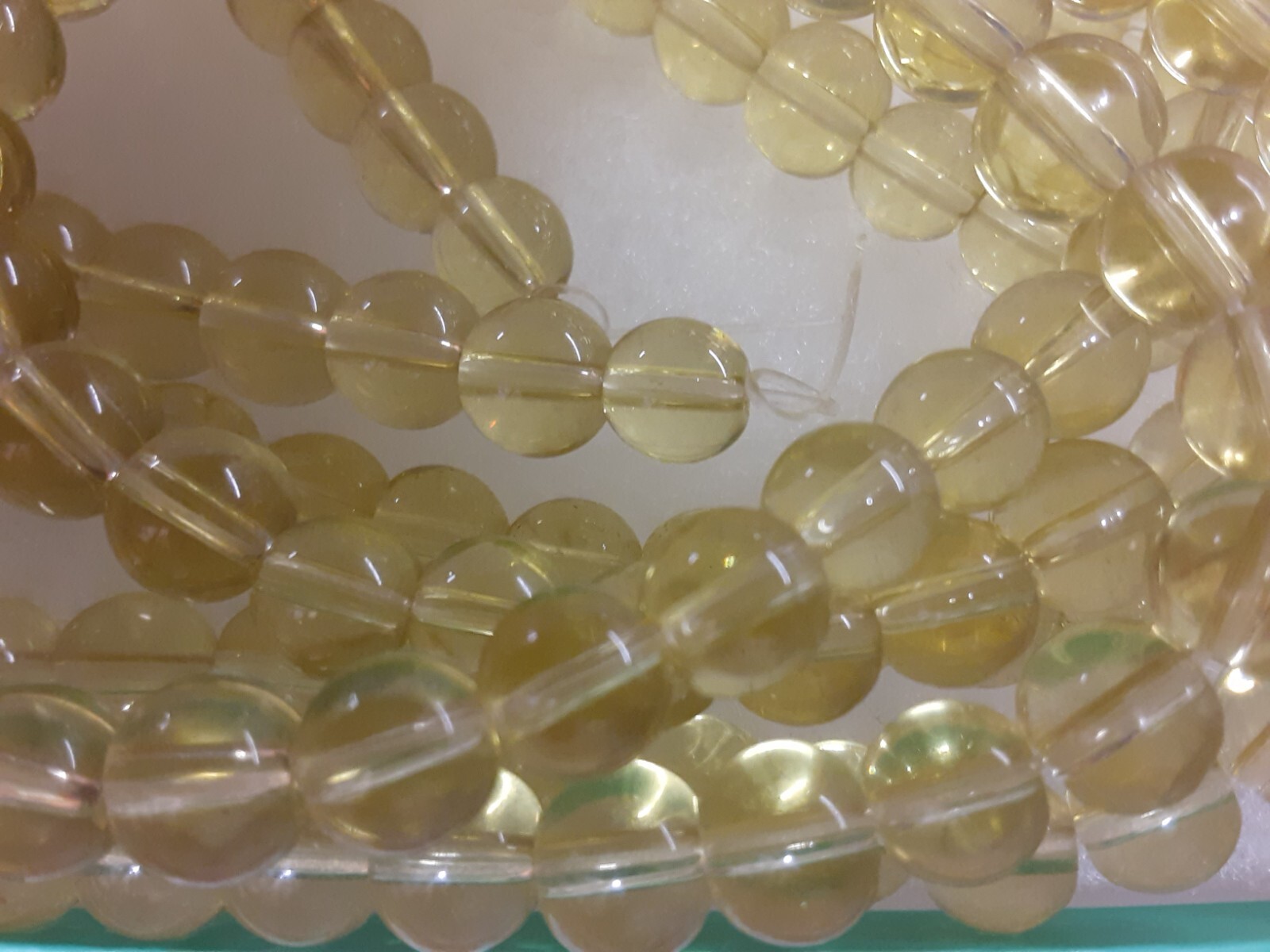 Z Bead Lot 5 strand 8mm round pale yellow transparent glass 11 inch strands GT5