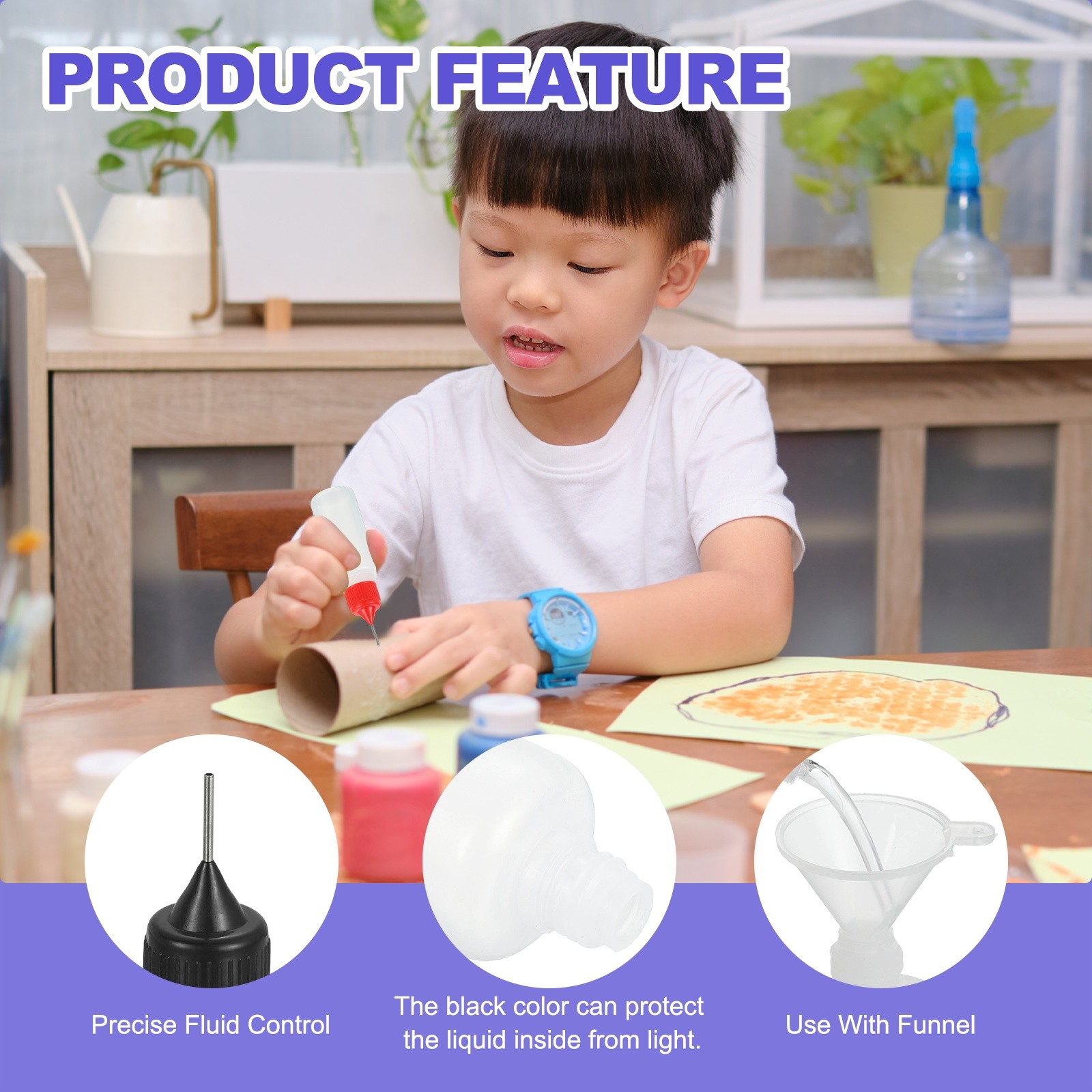 5Pcs Needle Tip Squeeze Bottle,30ml/1oz Glue Tip Bottles(Black,with 5 Funnel)