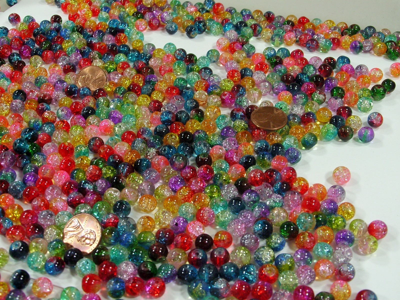 2 Pounds (1,250 PCS) 8mm Round Assorted Color Crackle Glass Beads Bulk (HA-54)⭐