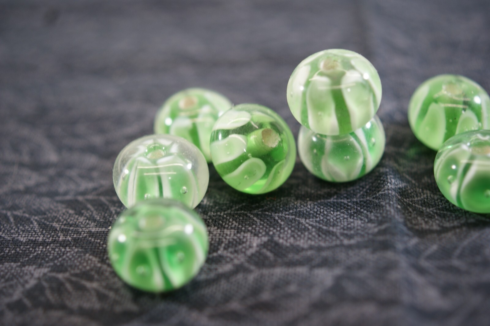 JS#10, Glass, Lamp Work Beads, Jewelry Making, Lot of 8 Beads, Green, 12X9 mm