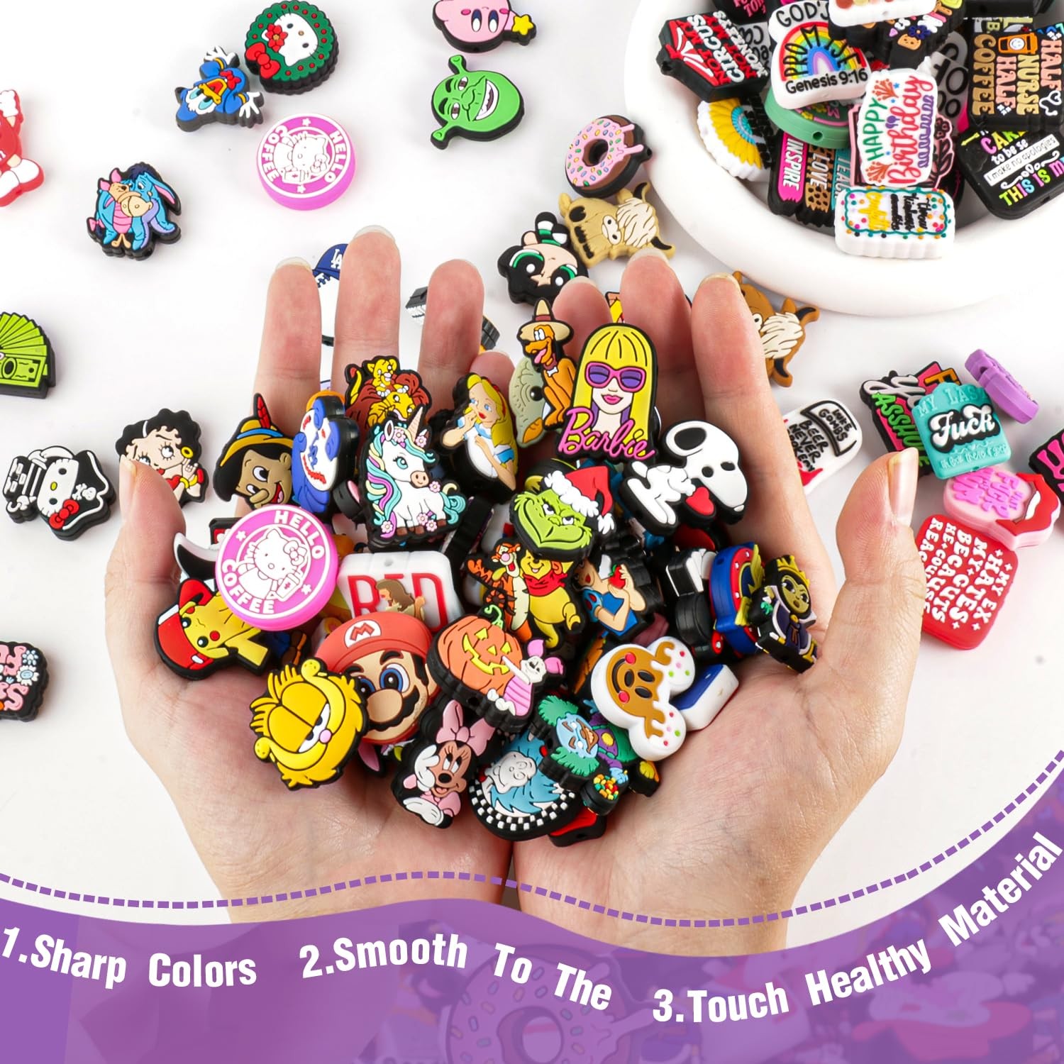 30Pcs Silicone Focal Beads for Pens, Random Cute Character Focal Beads for Ke…