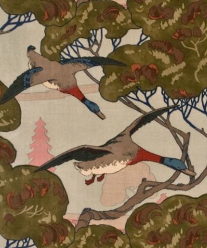 MULBERRY CURTAIN/UPH FABRIC ‘FLYING DUCKS VELVET – SKY’ 4 METRES VELVET