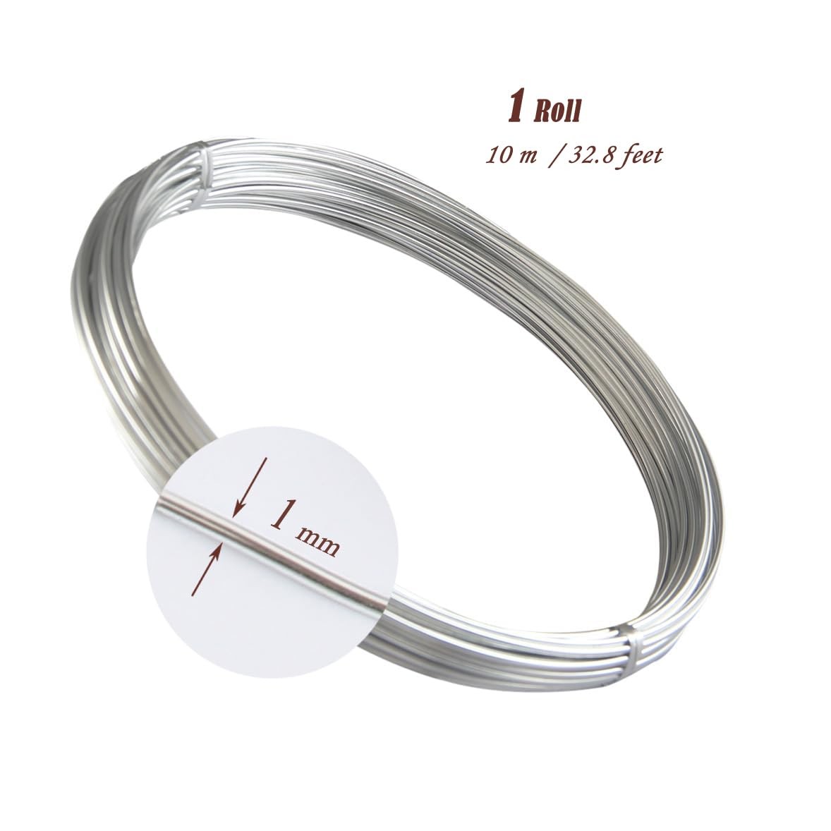 Aluminum Wire, 1 Roll 1mm 18 Gauge, 32.8 Feet Silver Armature Wire for