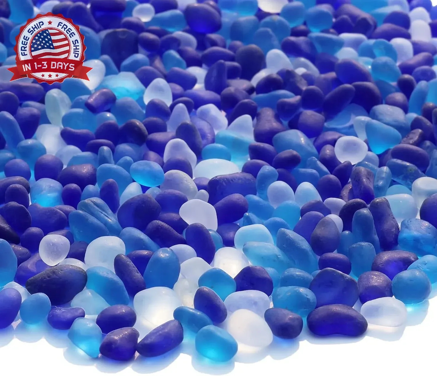 QYGL Sea Glass Stones – 2.9LB/46.4oz Blue Mixed Frosted Glass Pebbles Gemstones