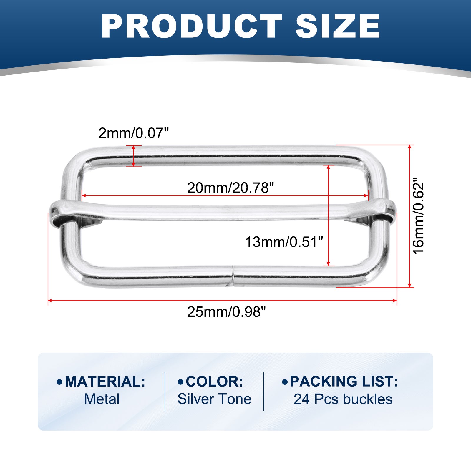 2 Inch Slide Buckle, Metal Adjustable Tri-Glide Strap(2.32×1.12 Inch)