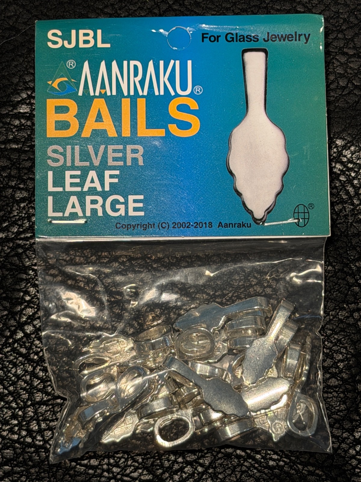 Genuine Aanraku LARGE SILVER Plated LEAF Bail, Glue On, Pack of 25, For Glass