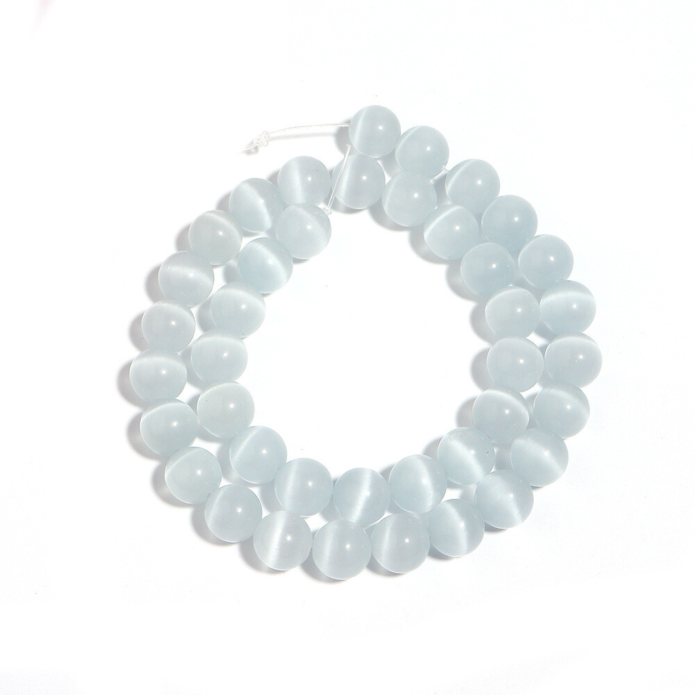 4-12mm Natural White Cat Eye Opal Stone Round Spacer Beads for Jewelry Making