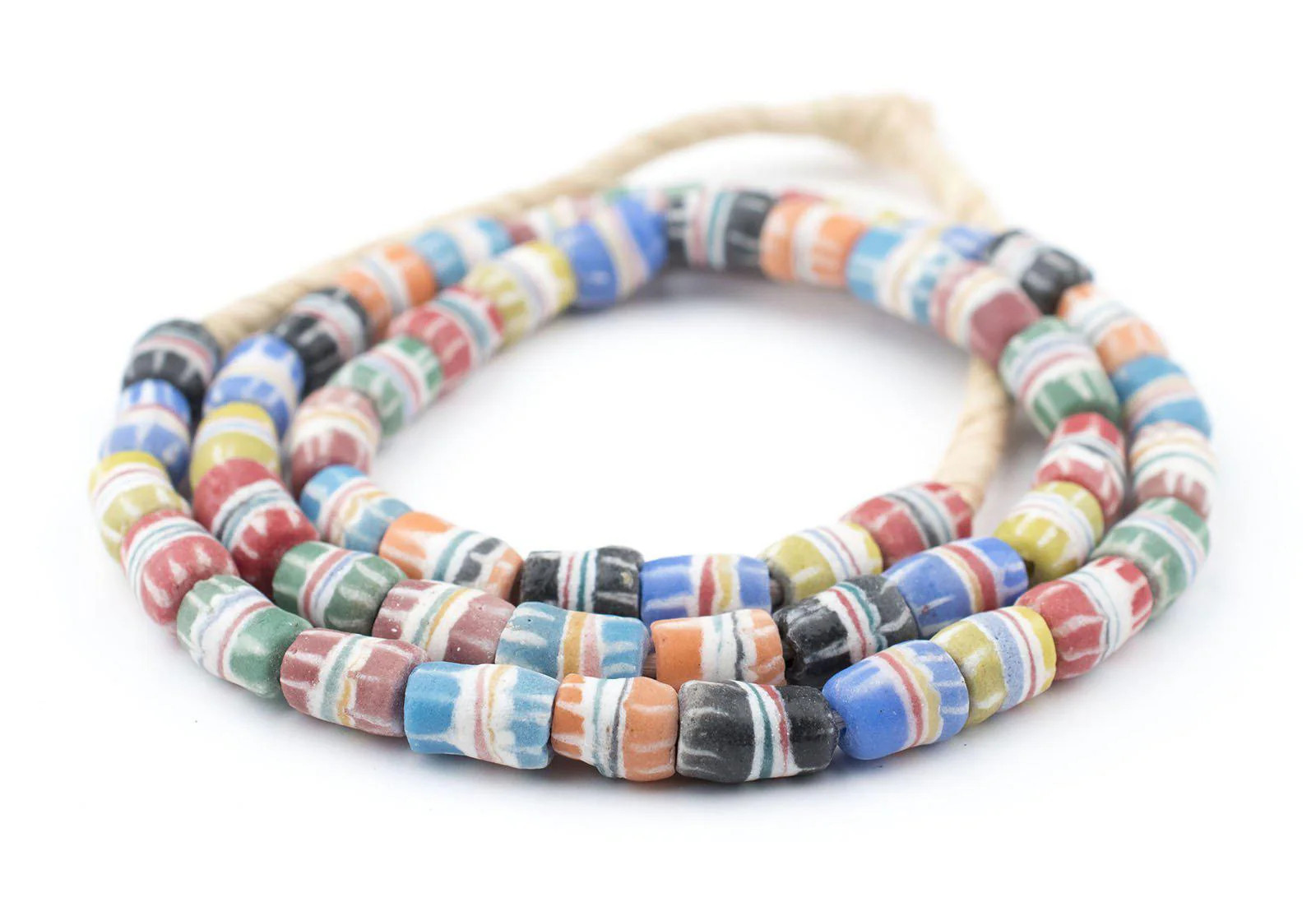 Multicolor Strawstack Sandcast Beads 8mm Ghana African Cylinder Glass Large Hole