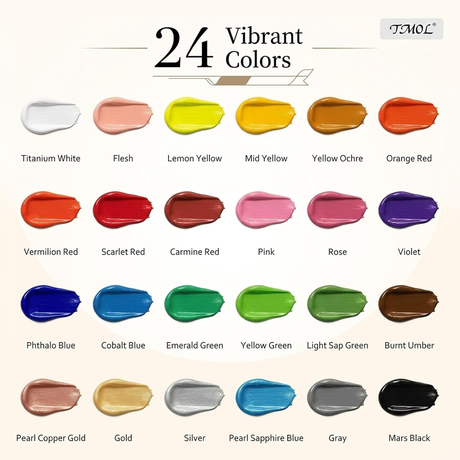 Acrylic Paint Set 24 Colors (2 Oz/Bottle) with 12 Art Brushes Art Supplies