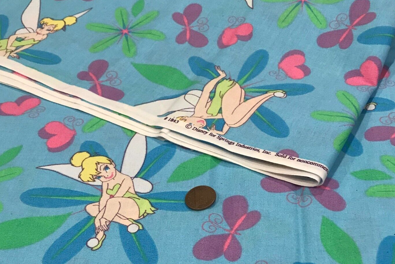 Tinker Bells*Flowers*Butterflies*Hearts* on Blue* Springs Industries*100% Cotton