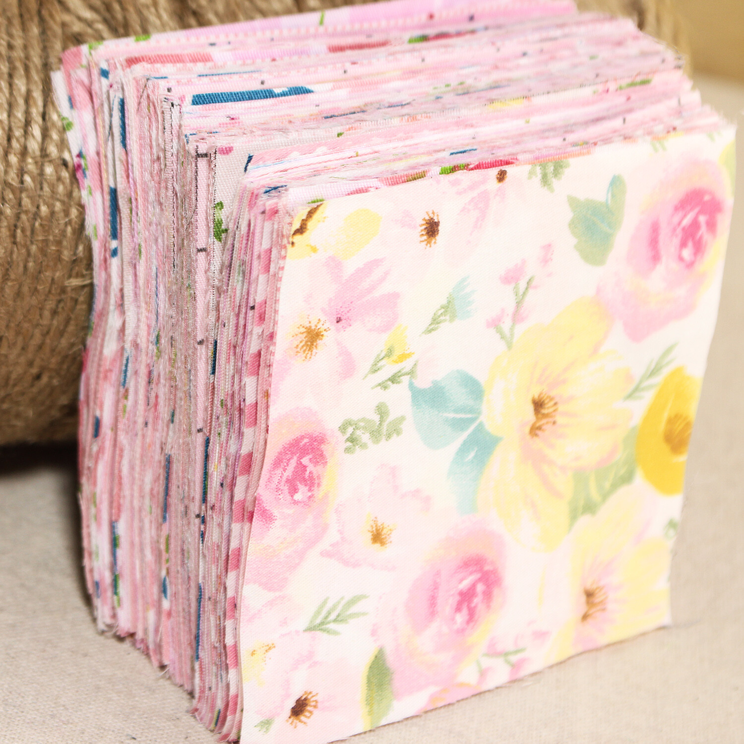 100 Sewing Pink Cotton Floral Quilting Fabric Squares Scraps Bundle Craft Diy
