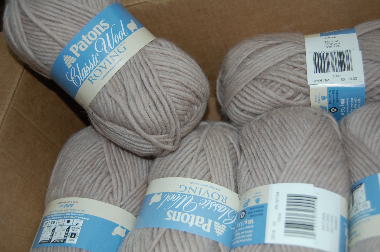 Mix Dye Lot of 6, Patons Classic Wool Roving Yarn, Natural Taupe