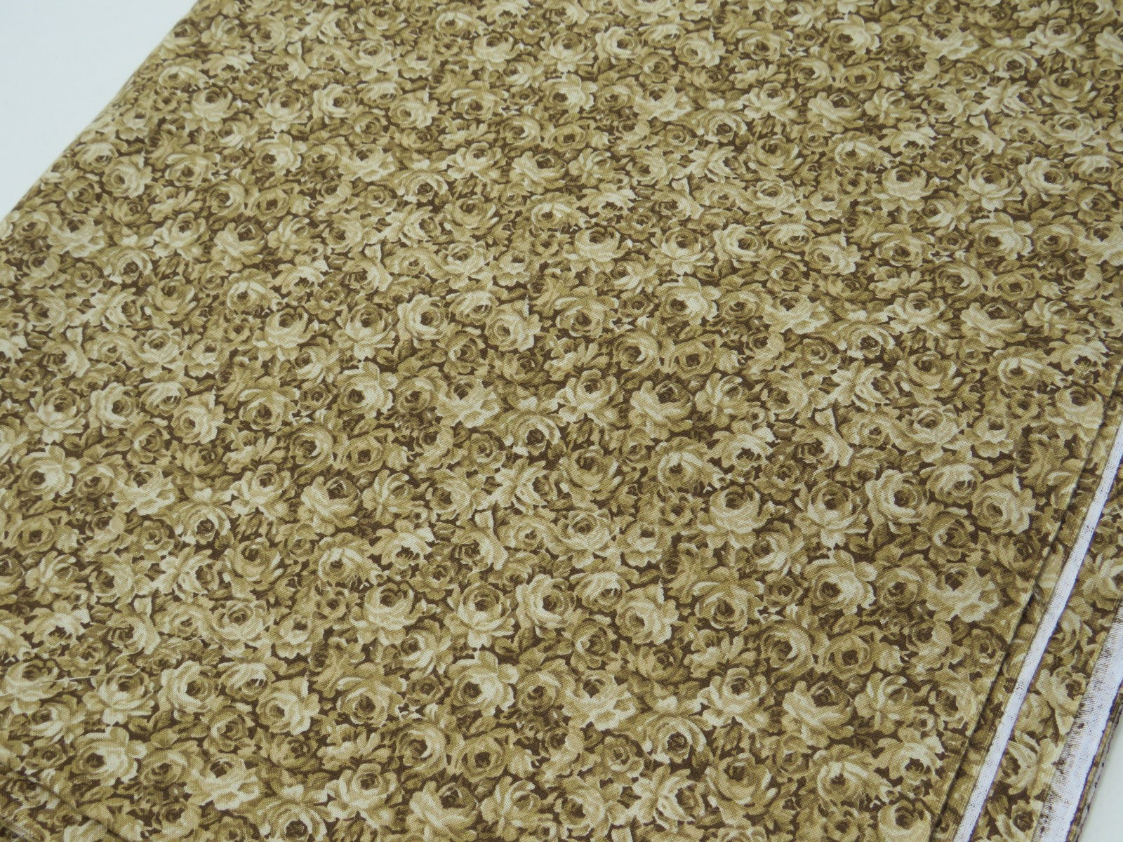 3 Yards X 44″ Browns & Beige With Ivory Fabric With Roses Cotton Quilting Fabric
