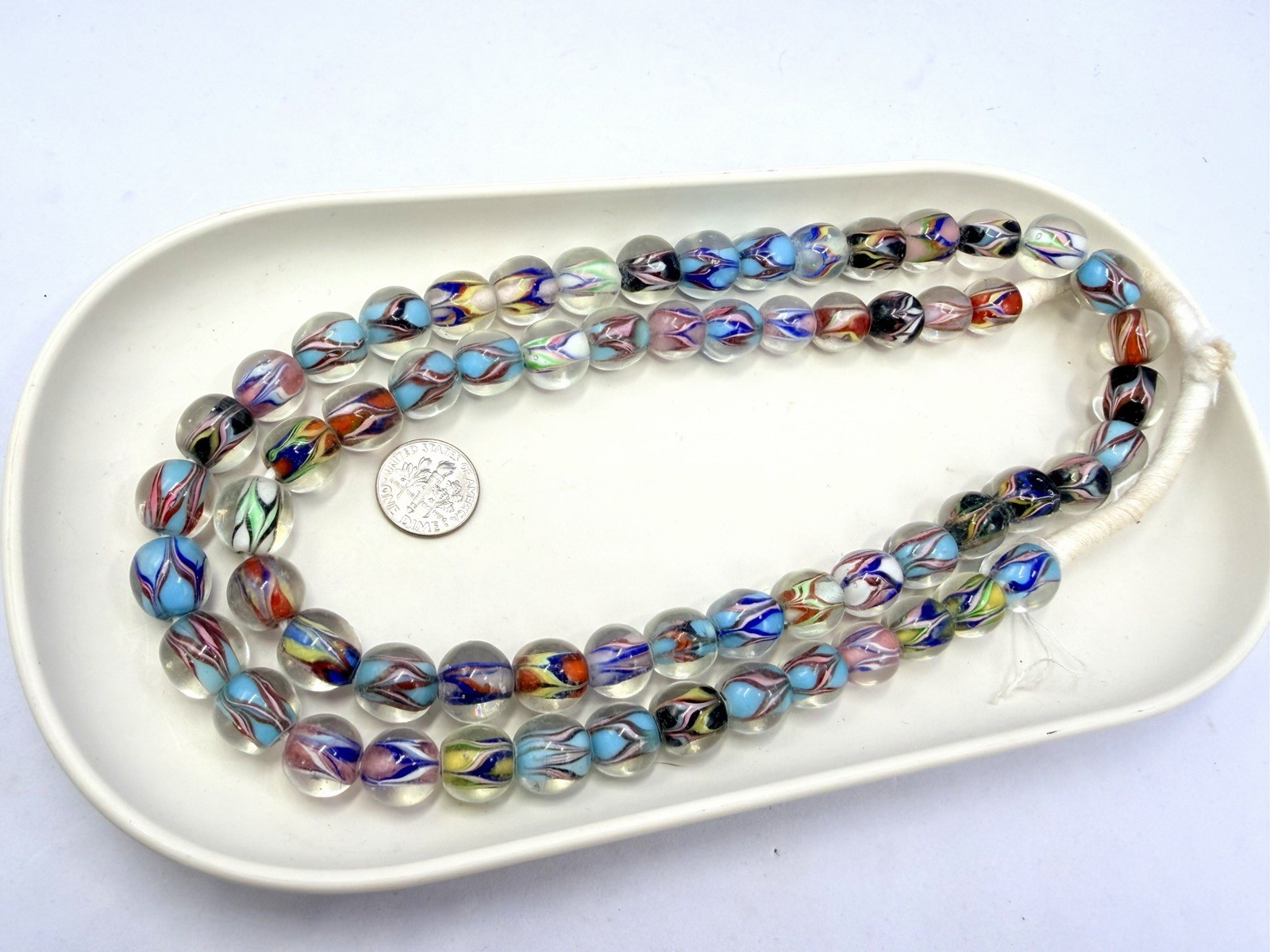 62 Pcs 12mm Glass Swirl Marble Beads Clear Colorful Rare Jewelry Making C