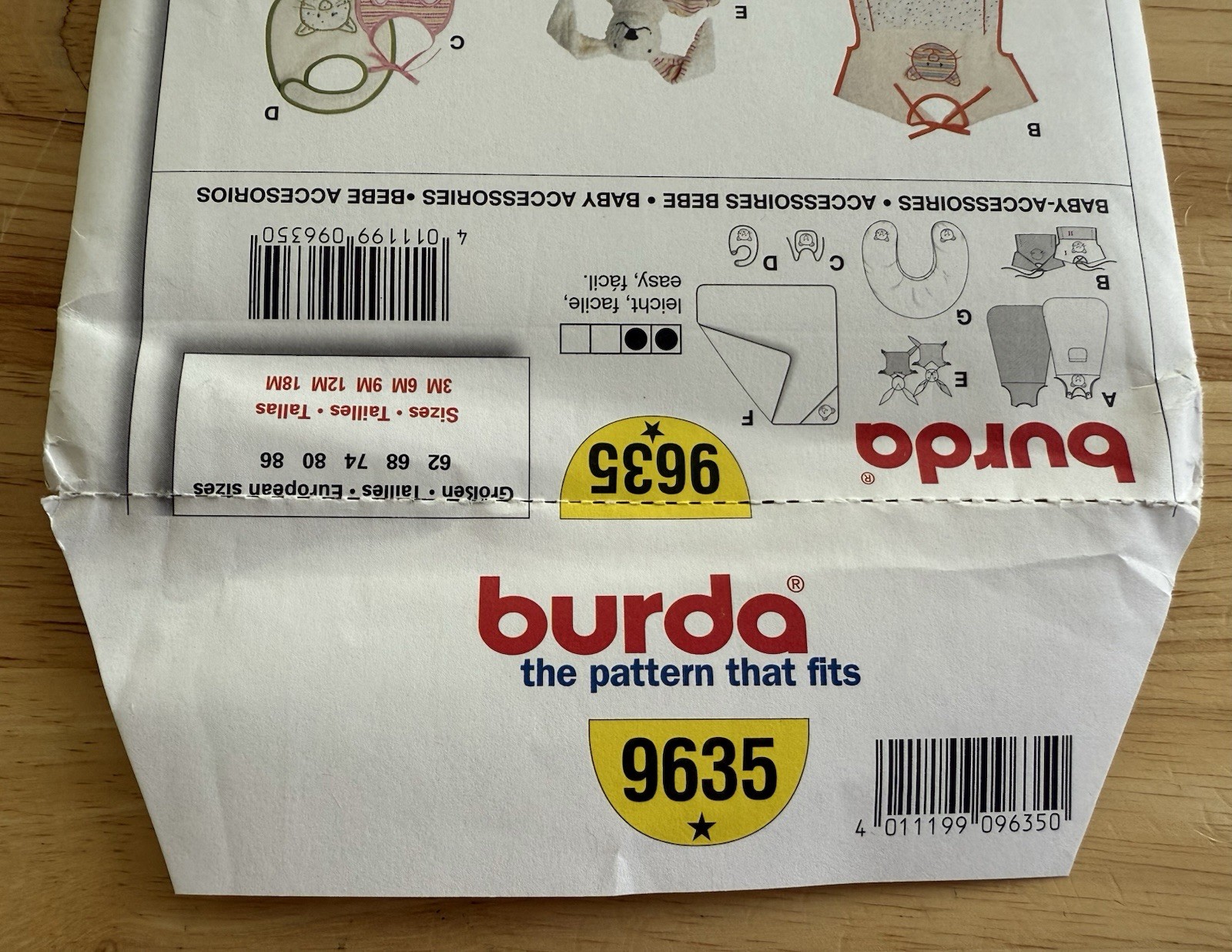 Burda Pattern 9635 Baby Accessories Size 3 Months – 18 Months Uncut FF