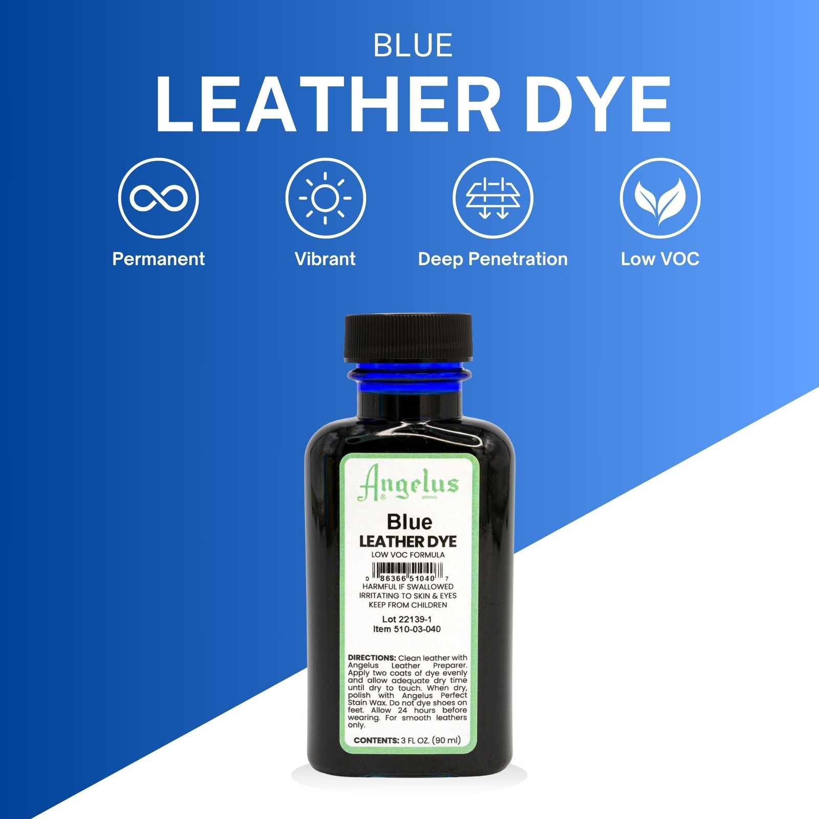 Angelus Blue Leather Dye Permanent Alcohol Based Versatile Durable 4Oz