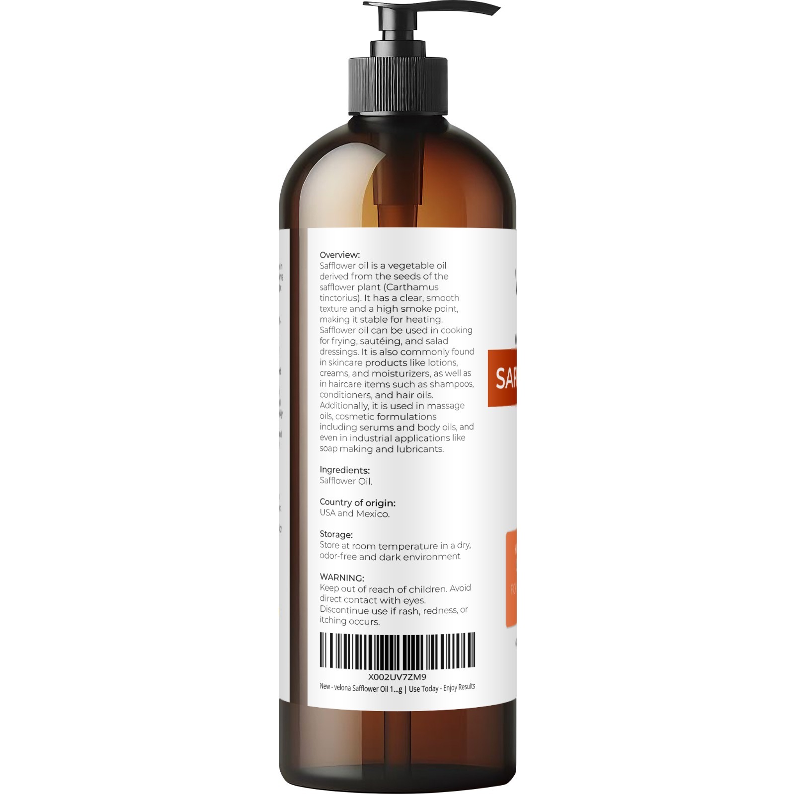 Safflower Oil by Velona 2 Fl Oz-1Gal Refined Expeller pressed Cooking Skin Body