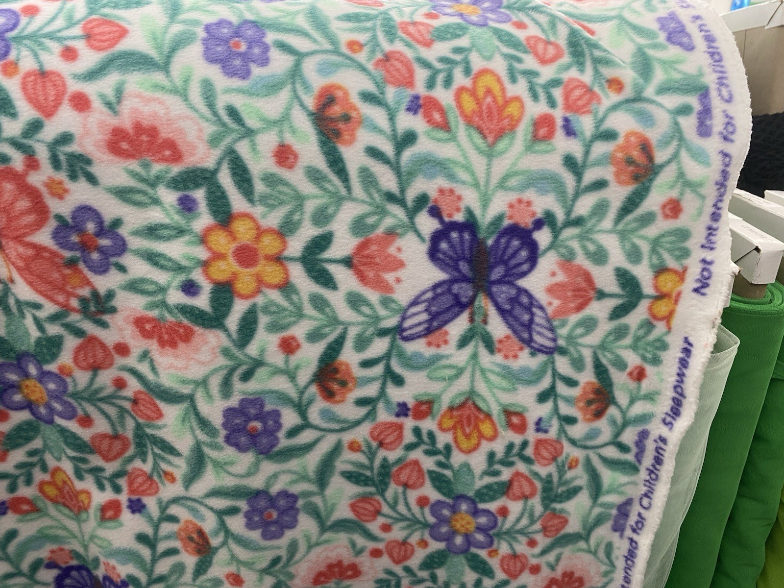 Colorful Flower Butterfly Fleece Fabric, 60” Wide, Sold By The Yard