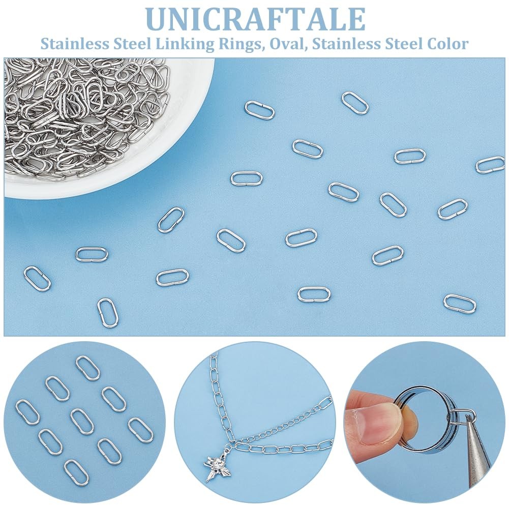 200pcs Oval Linking Rings 10x5x1mm Stainless Steel Link Connectors Oval Connecto