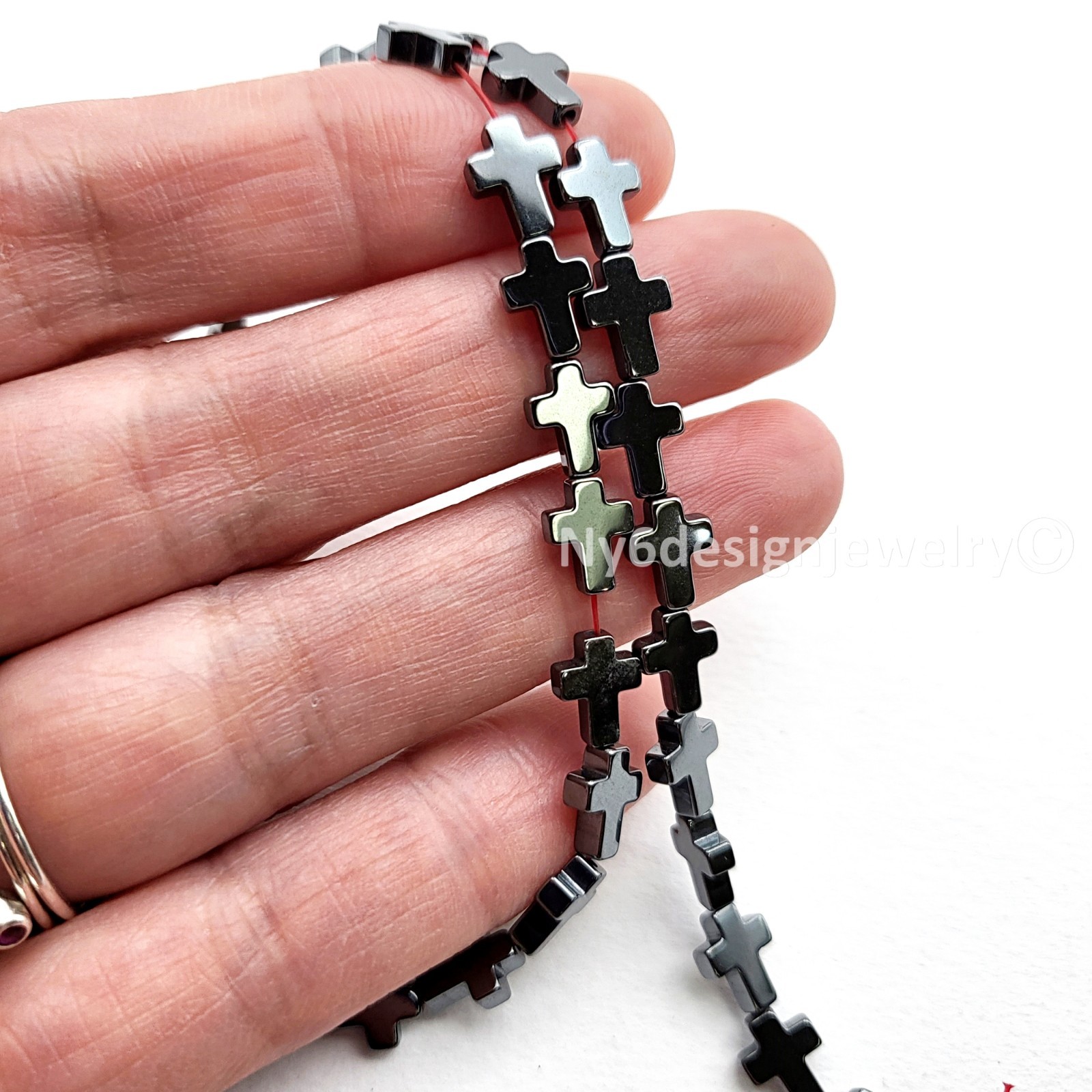 Metallic Gray Hematite Cross Beads – 8x6mm –15” Strand Natural Gemstone Beads