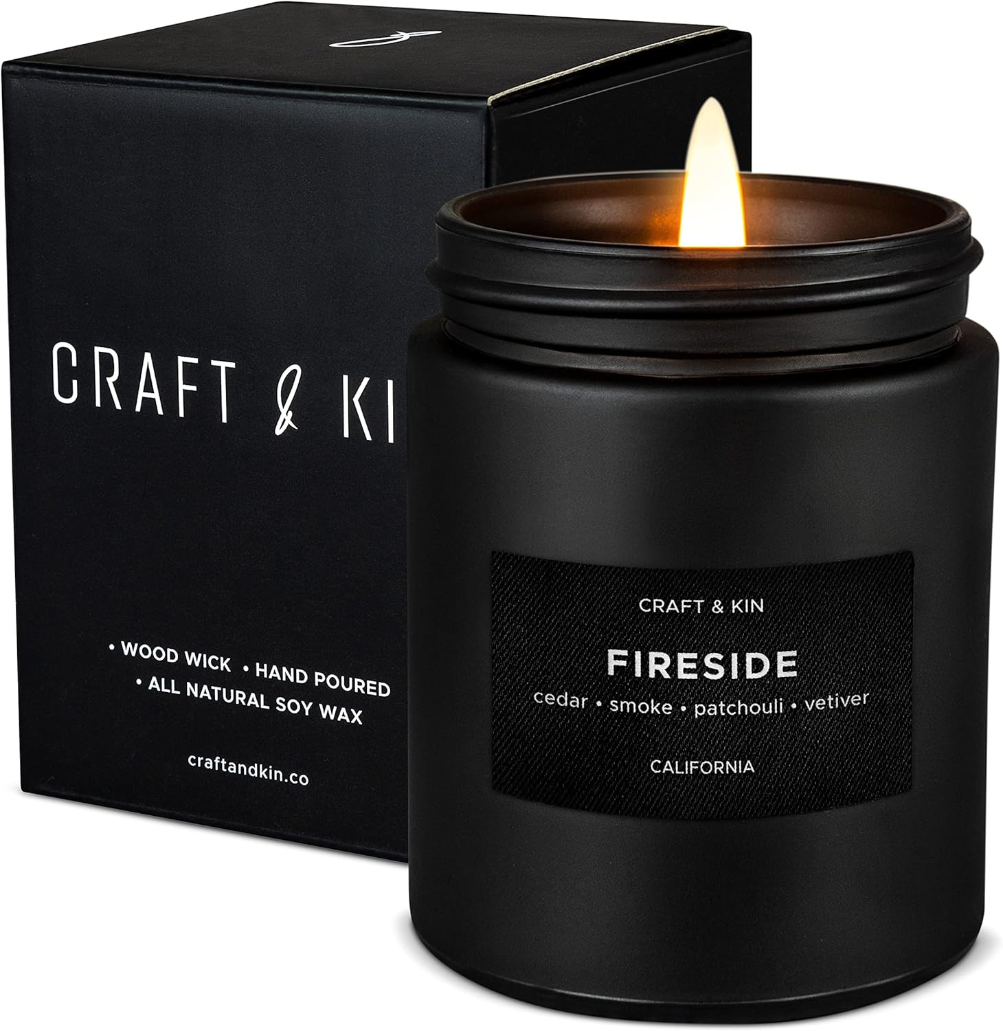 Premium Smoky Fireside Scented Candle – Long Lasting, 45 Hour Burn Time – 7.6 Oz