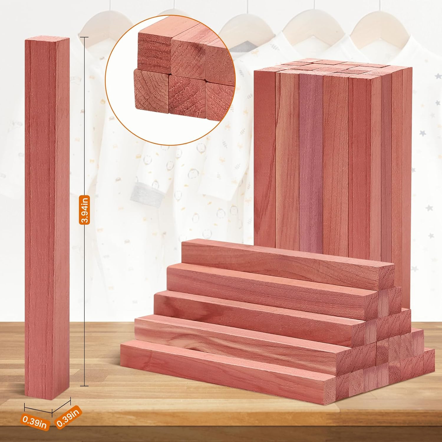 Cedar Blocks for Clothes Storage, 50Pcs Cedar Sticks, Aromatic Red Cedar Wood Ch