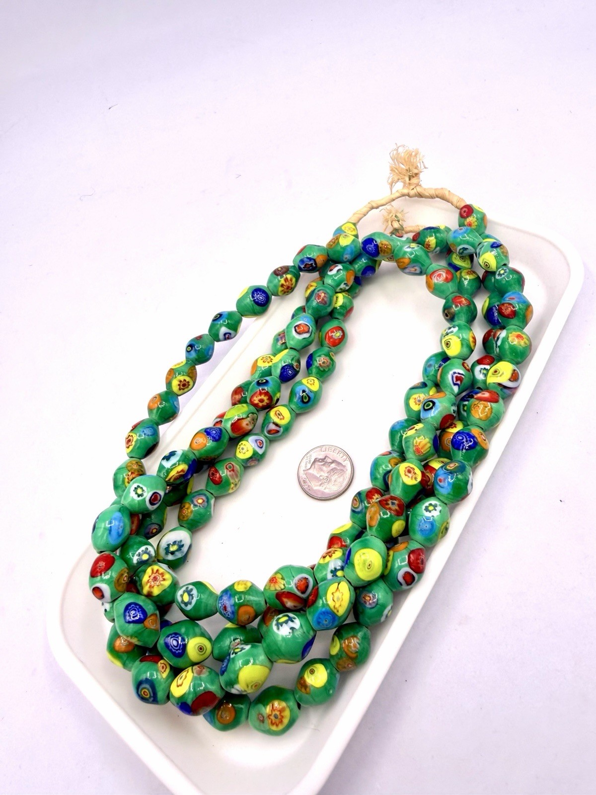 118 Pcs Green Vtg Millefiori Oval Barrel Beads 10x12mm Handmade Jewelry Making G