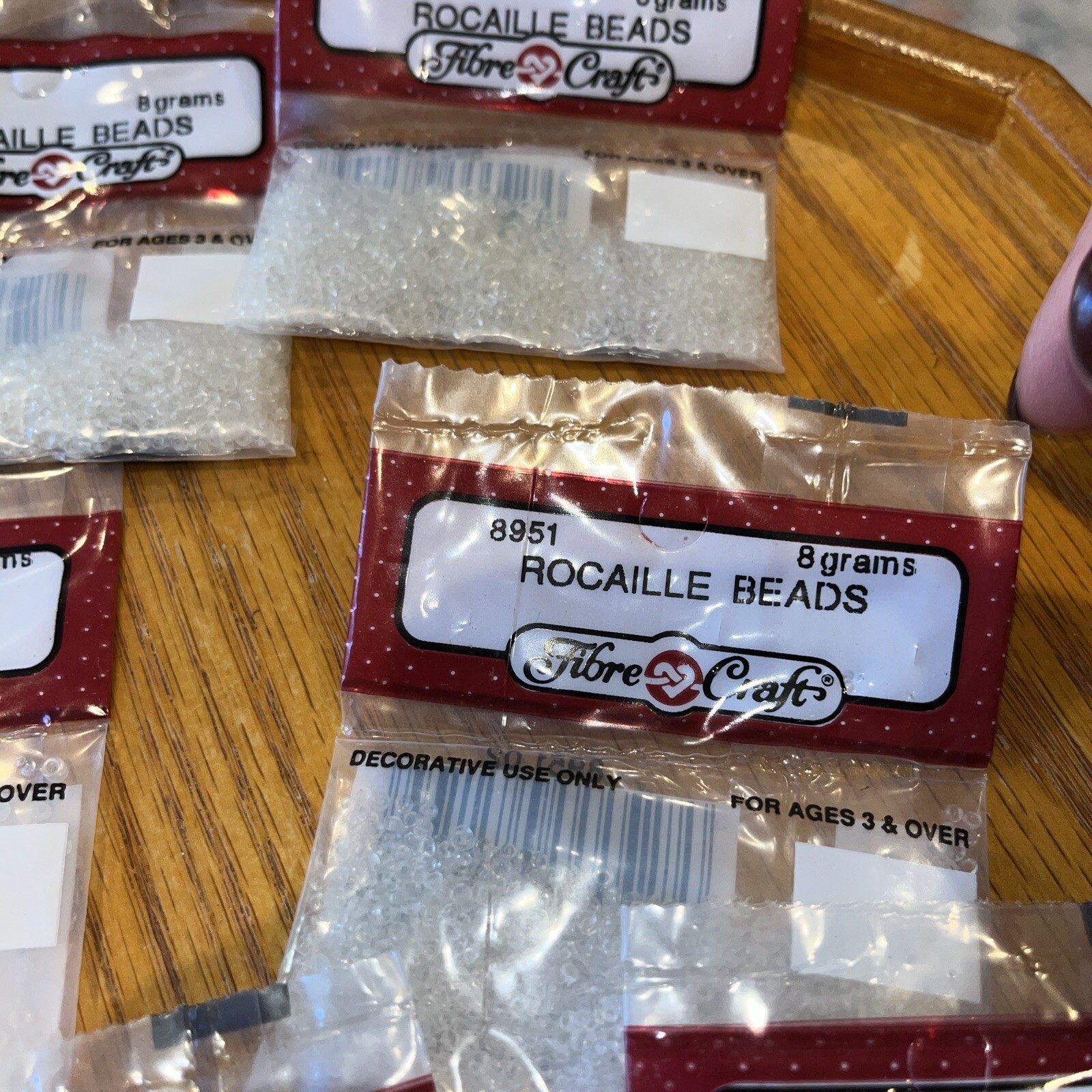 fibre craft Rocaille Beads # 8951 clear -7 bags each bag 8 grams