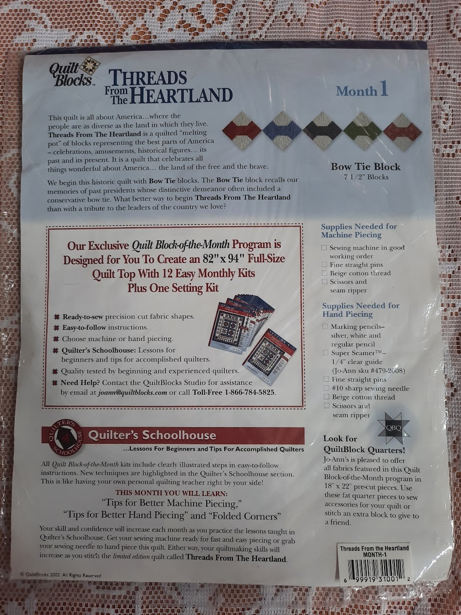 Joann Fabrics Threads from the Heartland Quilt Block Month 1 Sealed