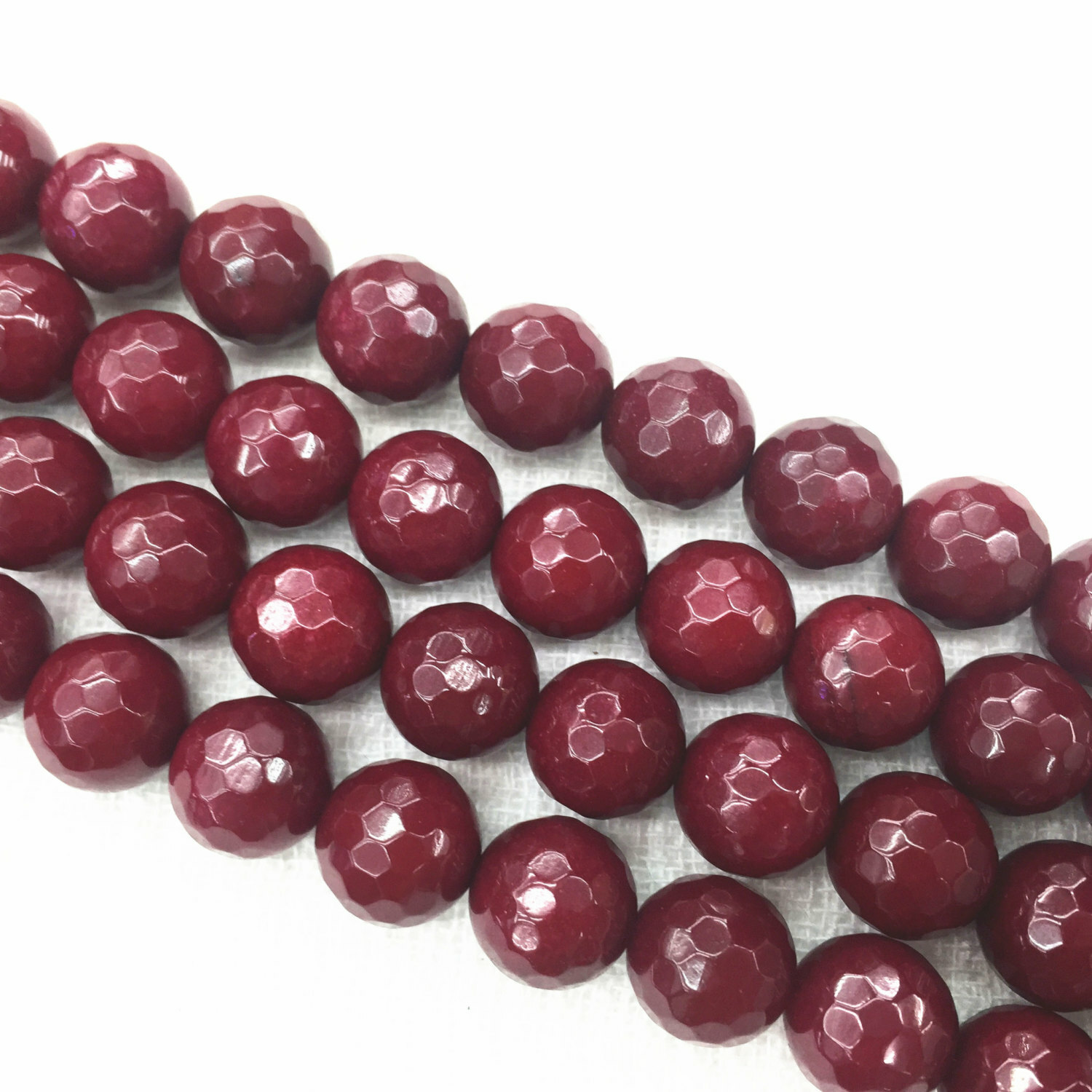Ruby Red Dyed Jade Faceted Round Beads 4mm 6mm 8mm 10mm 12mm 15.5″ Strand