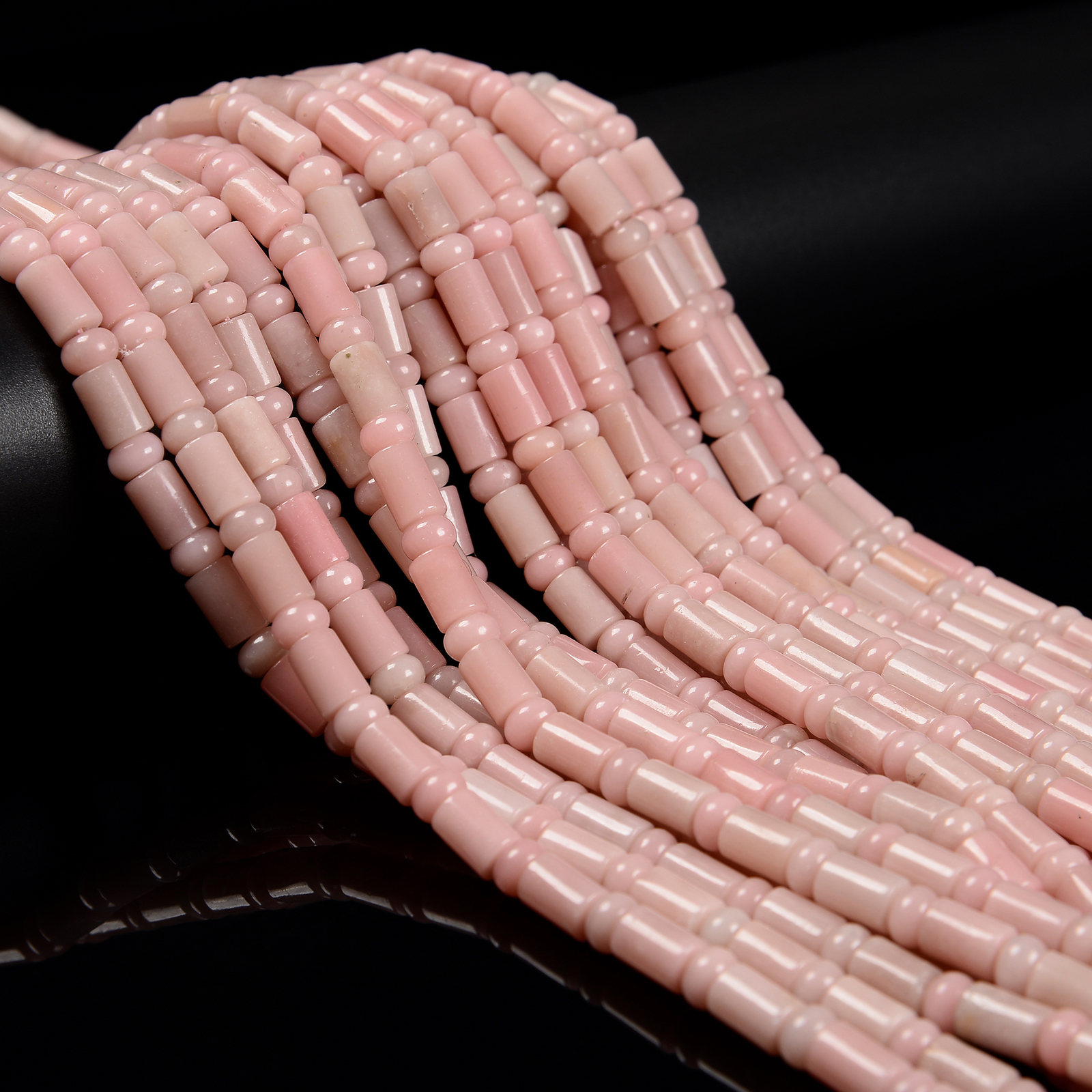 Natural Pink Opal Cylinder Tube with Rondelle Beads Size 6x9mm 15.5” Strand