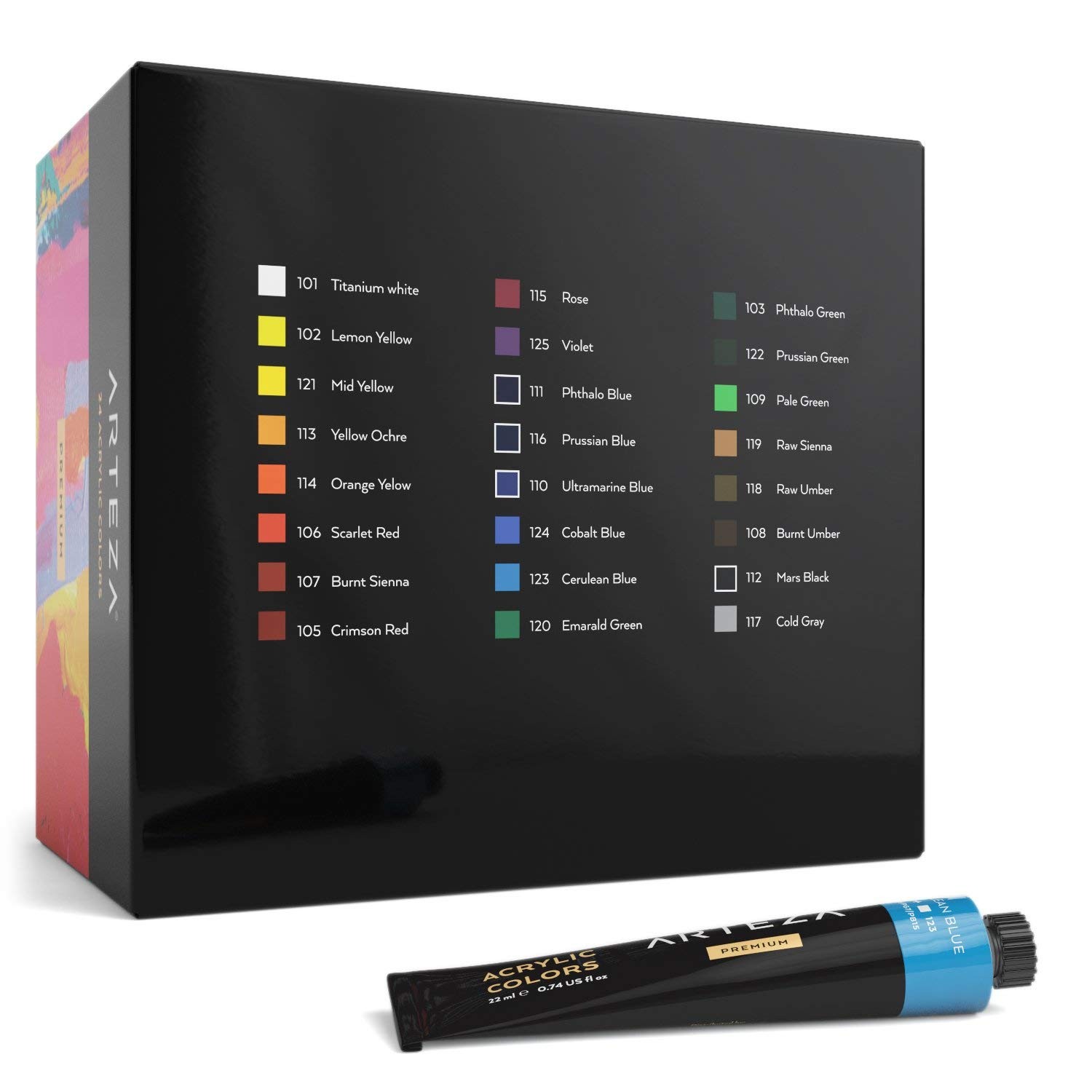 Acrylic Paint Set 24 Colors High Viscosity Rich Pigment ARTEZA Paint Set 0.74