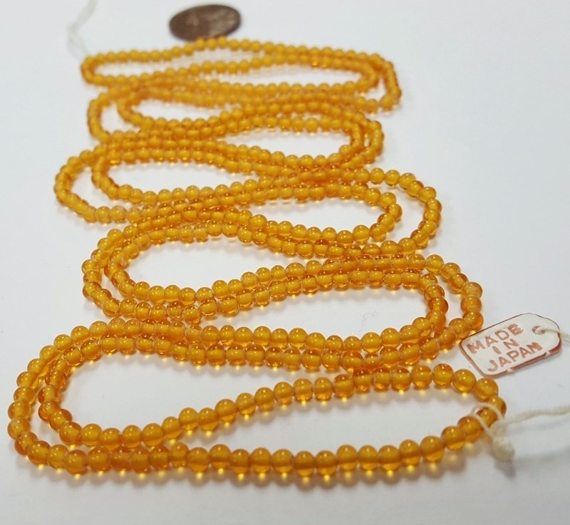 450 VINTAGE JAPAN 1950’s CHERRY BRAND GLASS LIGHT TOPAZ 3mm. ROUND BEADS 4689T