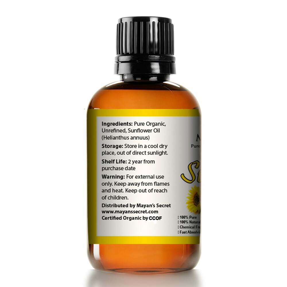 USDA CERTIFIED ORGANIC SUNFLOWER SEEDS OIL UNREFINED COLD PRESSED 4 Oz GLASS