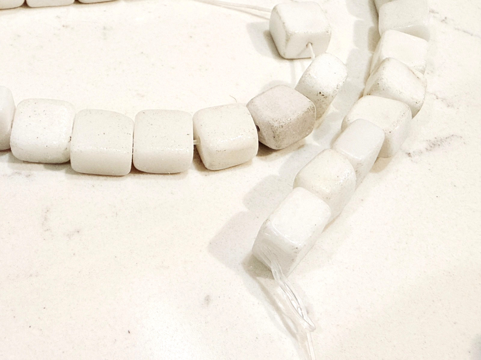 Marble Stone Beads White Flattened Square 10mm x 5mm 32 pcs