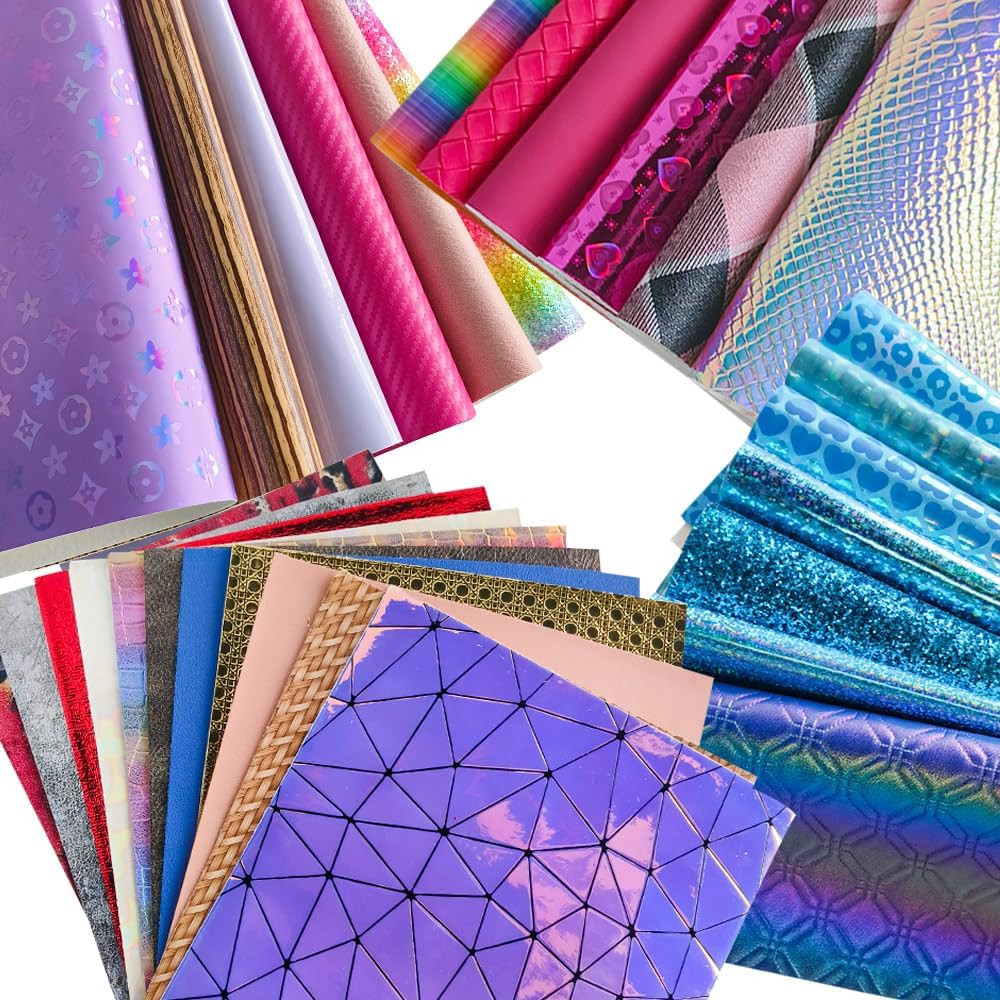 XHT Random Faux Leather Sheets 30 Pcs 8X12 Inch Holographic Embossed Textured Sy