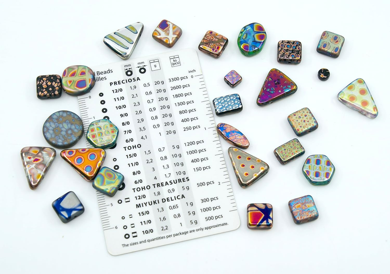 0.8 Oz (25G) Mix of Unique Czech Bohemia Glass Pressed Beads with Various Patter
