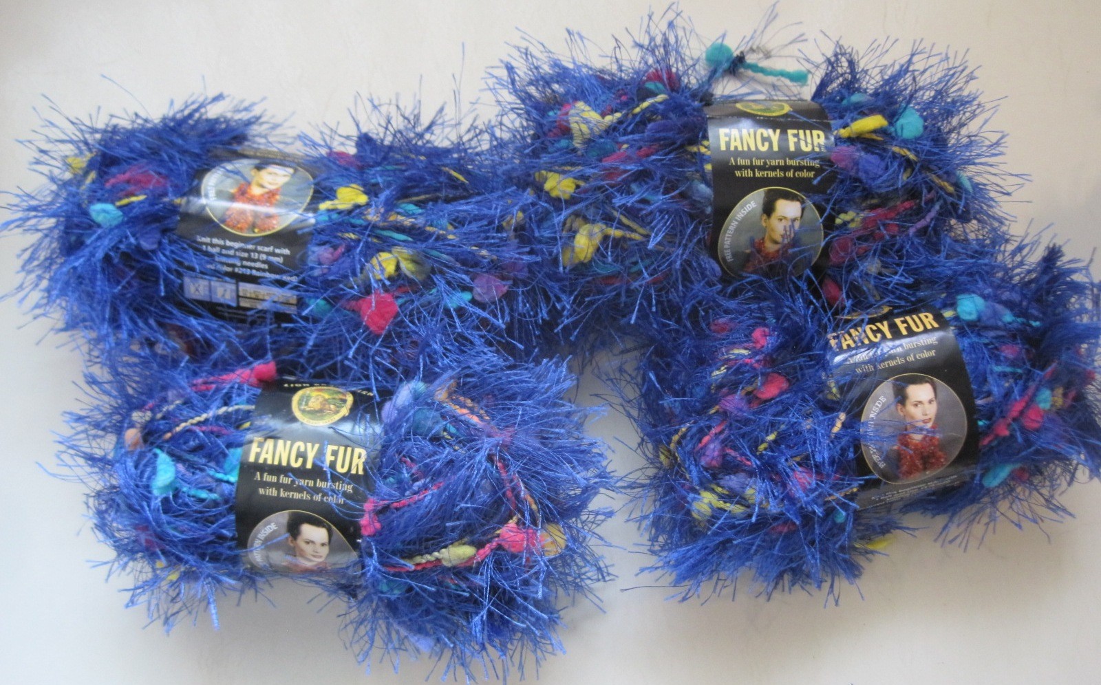 Lot of 5 Eyelash Yarn Skeins Lion Fancy Fur Brilliant Blue 209 Made in Turkey