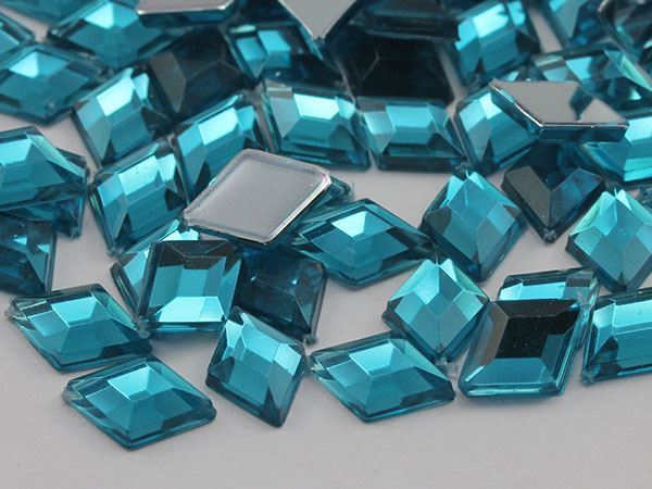 10x7mm Blue Aqua .QR Flat Back Diamond Acrylic Gems -100 Pieces